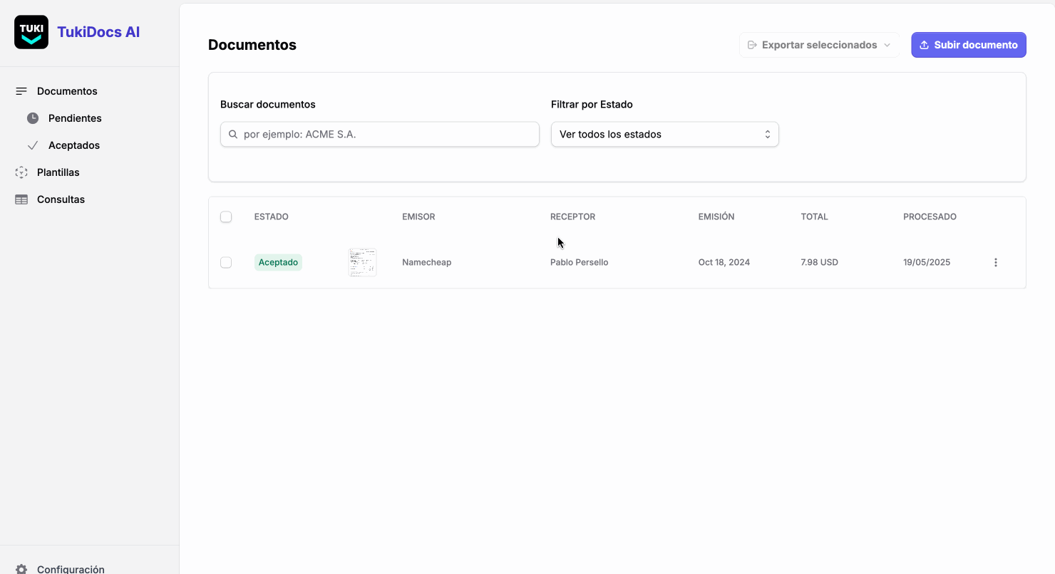 TukiDocs procesando documentos en tiempo real